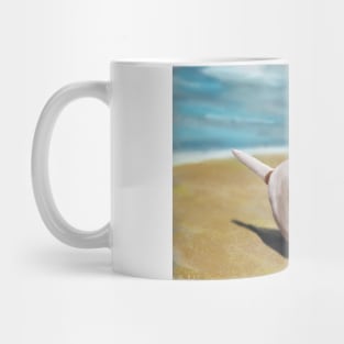 Beautiful Little White Chihuahua Running on The Beach Mug